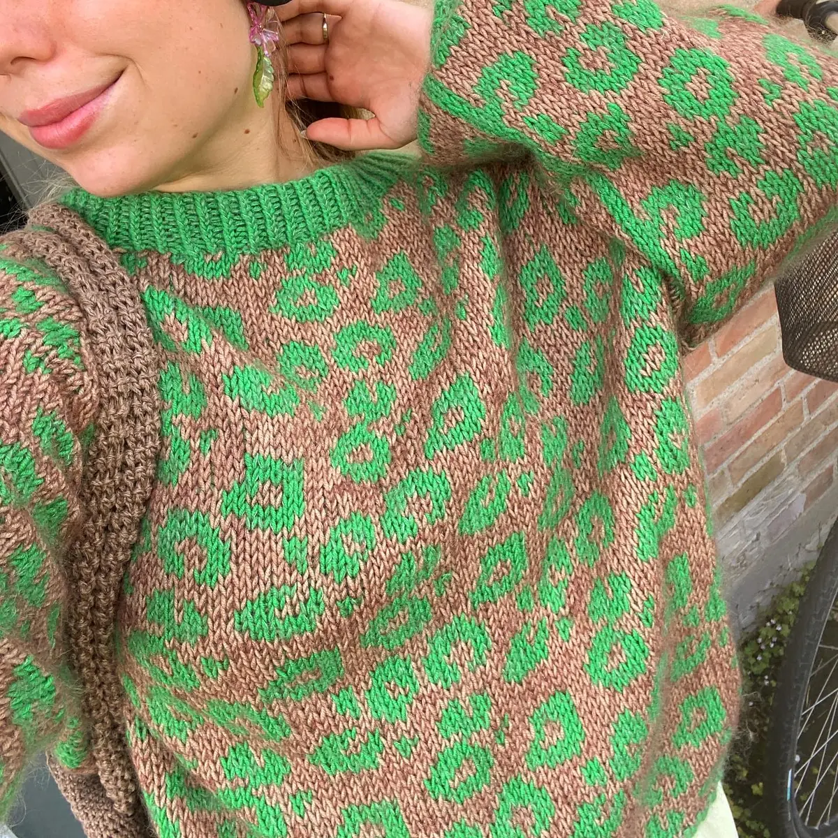 Grøn sweater med leopard-mønster
